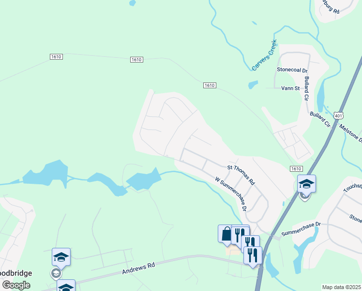 map of restaurants, bars, coffee shops, grocery stores, and more near 6513 Draycott Road in Fayetteville