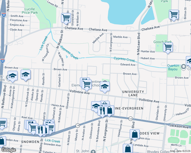 map of restaurants, bars, coffee shops, grocery stores, and more near 1070 Terry Circle in Memphis