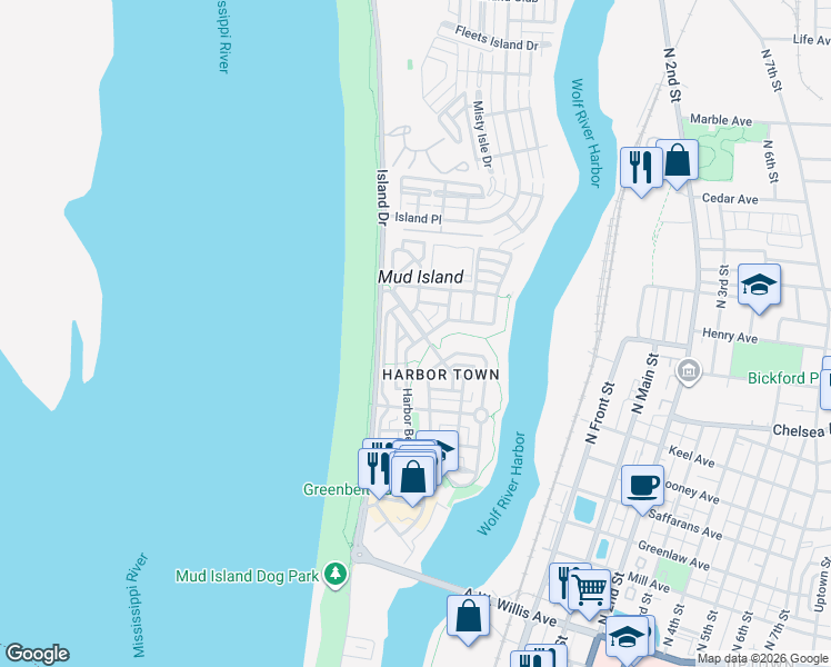 map of restaurants, bars, coffee shops, grocery stores, and more near 905 Harbor Bend Road in Memphis