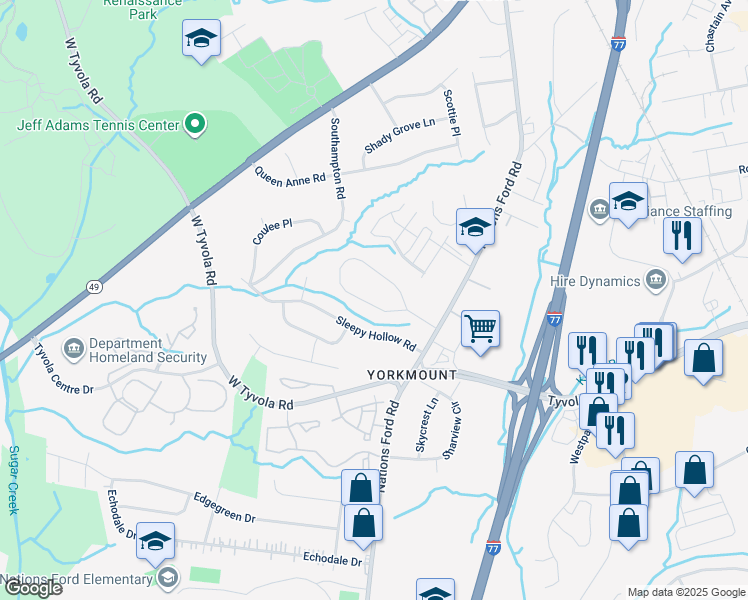 map of restaurants, bars, coffee shops, grocery stores, and more near 818 Wilbrown Circle in Charlotte