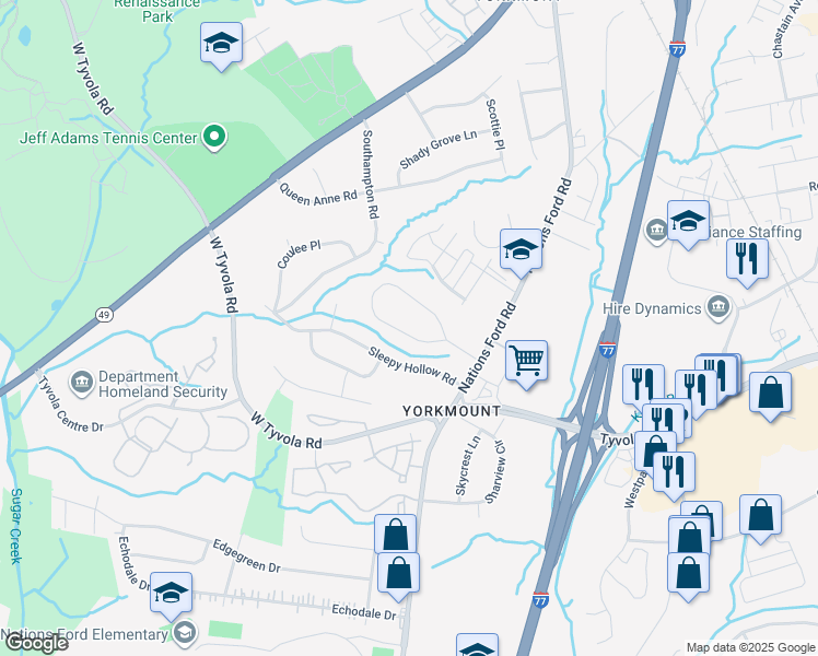 map of restaurants, bars, coffee shops, grocery stores, and more near 818 Wilbrown Circle in Charlotte
