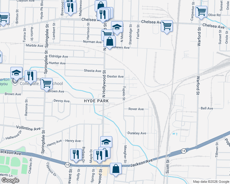 map of restaurants, bars, coffee shops, grocery stores, and more near 2484 Staten Avenue in Memphis