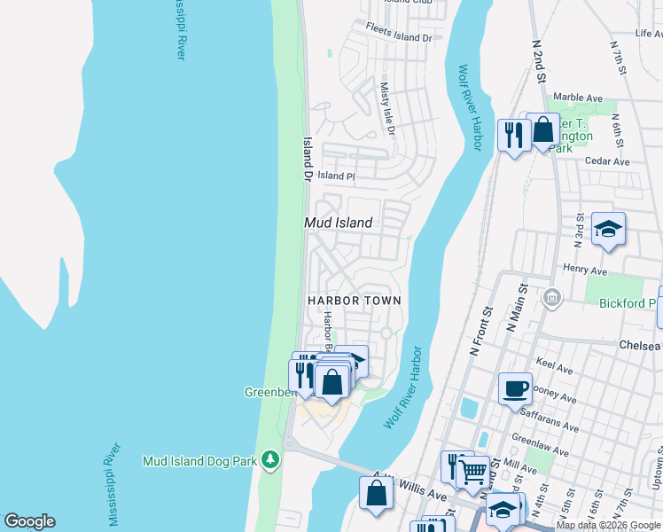 map of restaurants, bars, coffee shops, grocery stores, and more near 905 Harbor Bend Road in Memphis