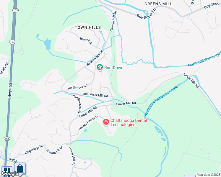 map of restaurants, bars, coffee shops, grocery stores, and more near 6556 Esquire Drive in Chattanooga