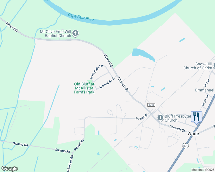 map of restaurants, bars, coffee shops, grocery stores, and more near 3906 Barnsdale Drive in Wade