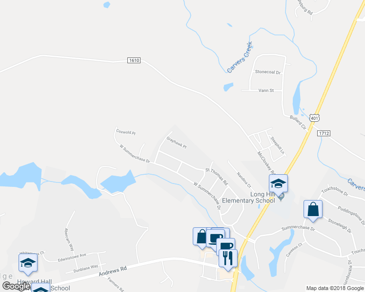 map of restaurants, bars, coffee shops, grocery stores, and more near 420 Grayhawk Place in Fayetteville