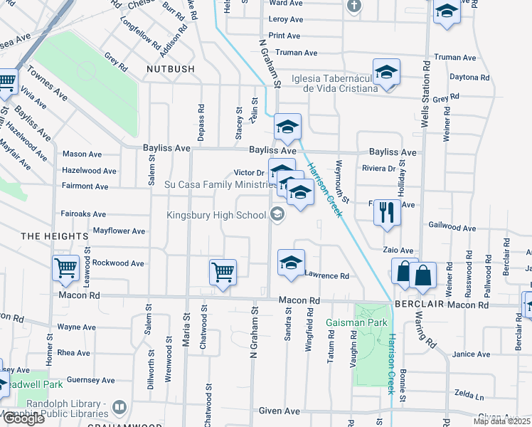 map of restaurants, bars, coffee shops, grocery stores, and more near 4024 South Kingsbury Road in Memphis