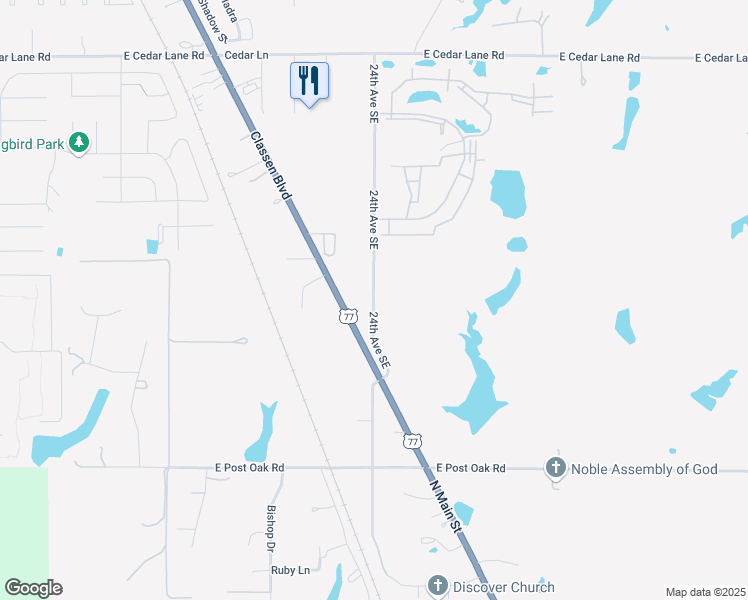 map of restaurants, bars, coffee shops, grocery stores, and more near 3925 24th Avenue Southeast in Norman