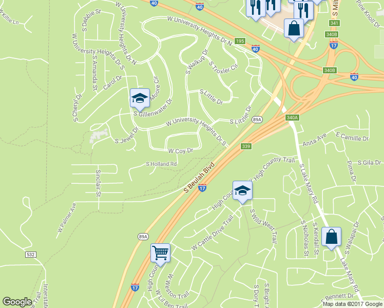 map of restaurants, bars, coffee shops, grocery stores, and more near 909 West Coy Drive in Flagstaff