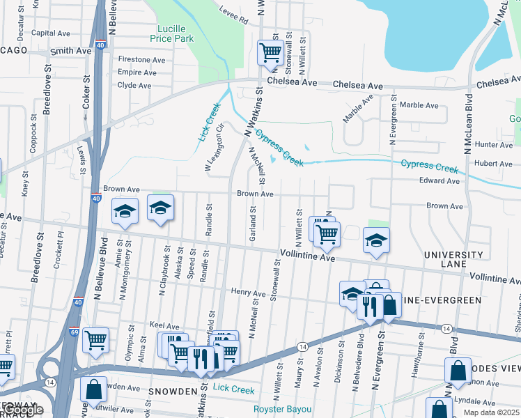 map of restaurants, bars, coffee shops, grocery stores, and more near 1013 North McNeil Street in Memphis