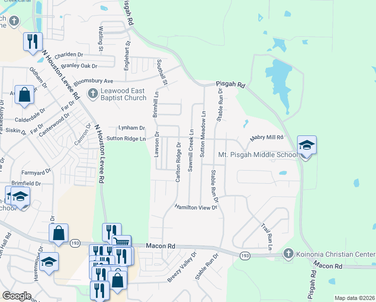 map of restaurants, bars, coffee shops, grocery stores, and more near 1496 Carlton Ridge Drive in Shelby County