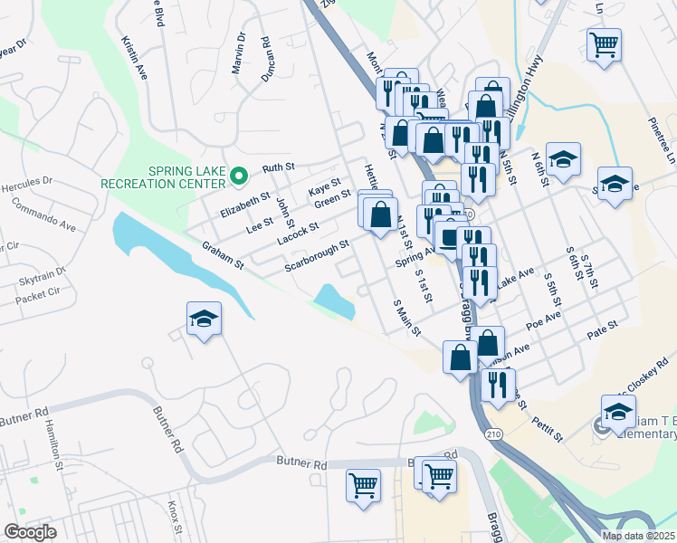 map of restaurants, bars, coffee shops, grocery stores, and more near 109 Allen Street in Spring Lake