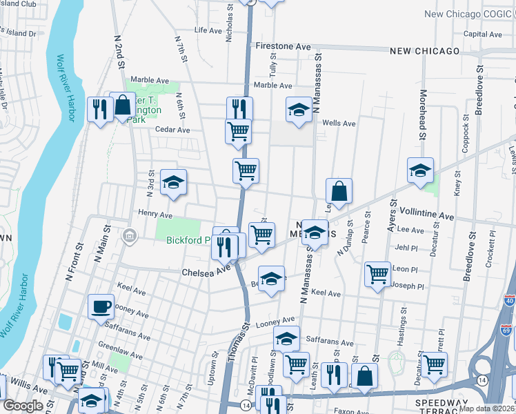 map of restaurants, bars, coffee shops, grocery stores, and more near 906 Thomas Street in Memphis