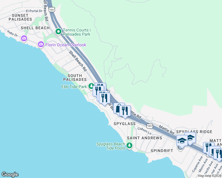 map of restaurants, bars, coffee shops, grocery stores, and more near 2920 Bayview Drive in Pismo Beach