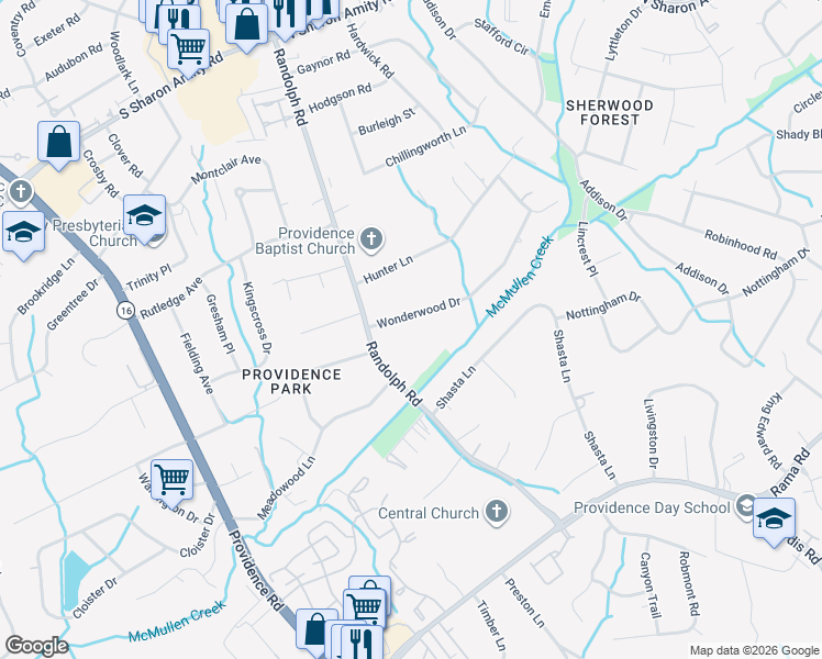 map of restaurants, bars, coffee shops, grocery stores, and more near in Charlotte