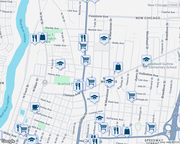 map of restaurants, bars, coffee shops, grocery stores, and more near 906 Thomas Street in Memphis