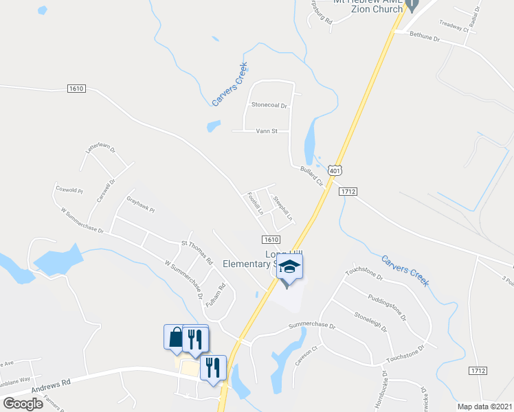 map of restaurants, bars, coffee shops, grocery stores, and more near 348 Foothill Lane in Fayetteville