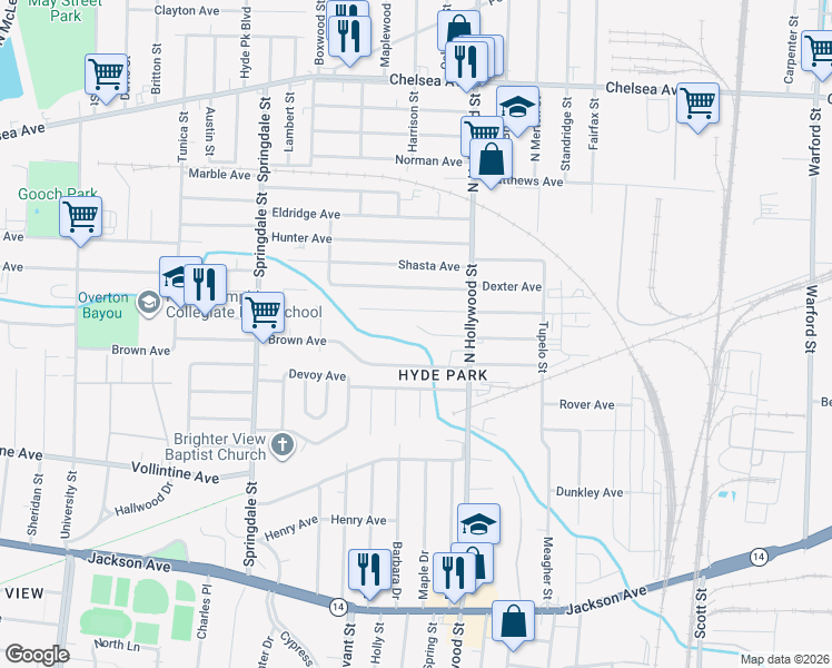 map of restaurants, bars, coffee shops, grocery stores, and more near 2411 Gentry Avenue in Memphis