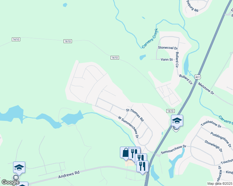 map of restaurants, bars, coffee shops, grocery stores, and more near 416 Grayhawk Place in Fayetteville