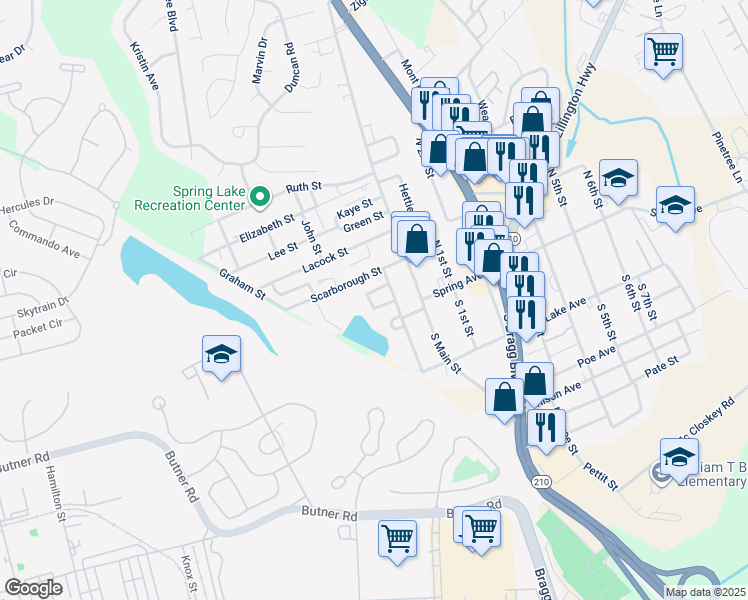 map of restaurants, bars, coffee shops, grocery stores, and more near 109 Allen Street in Spring Lake