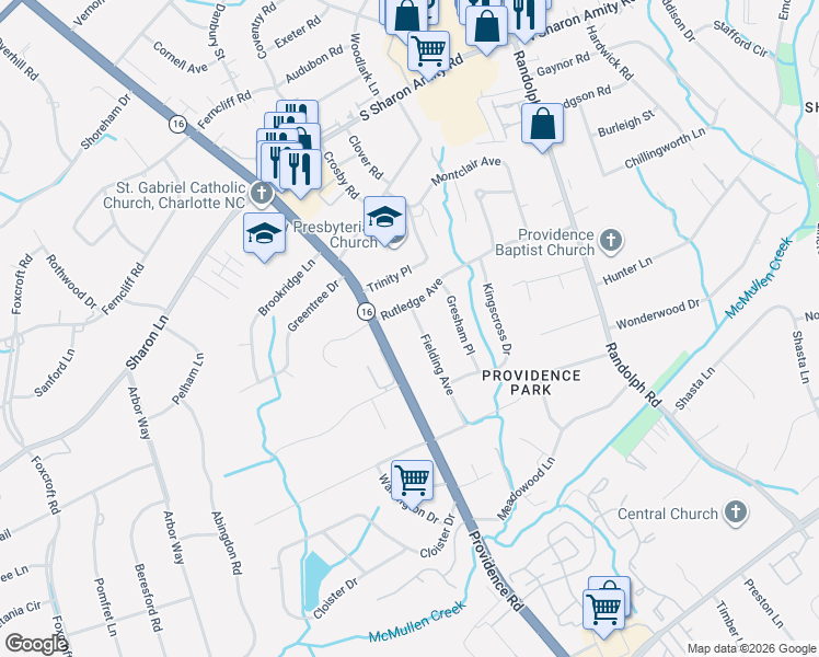 map of restaurants, bars, coffee shops, grocery stores, and more near 3400 Fielding Avenue in Charlotte