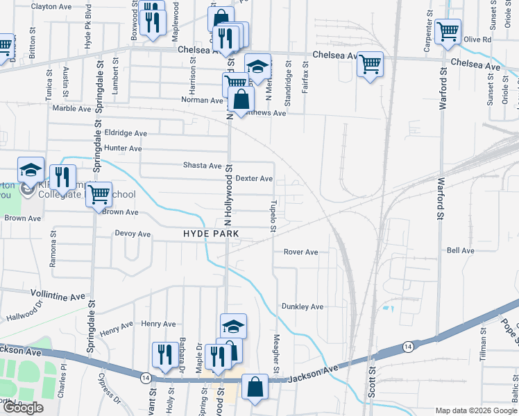 map of restaurants, bars, coffee shops, grocery stores, and more near 2528 Staten Avenue in Memphis