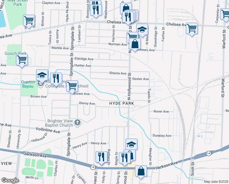 map of restaurants, bars, coffee shops, grocery stores, and more near 2411 Gentry Avenue in Memphis