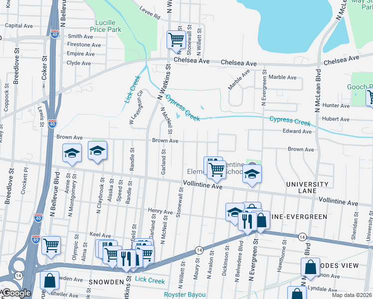 map of restaurants, bars, coffee shops, grocery stores, and more near 1001 Stonewall Street in Memphis