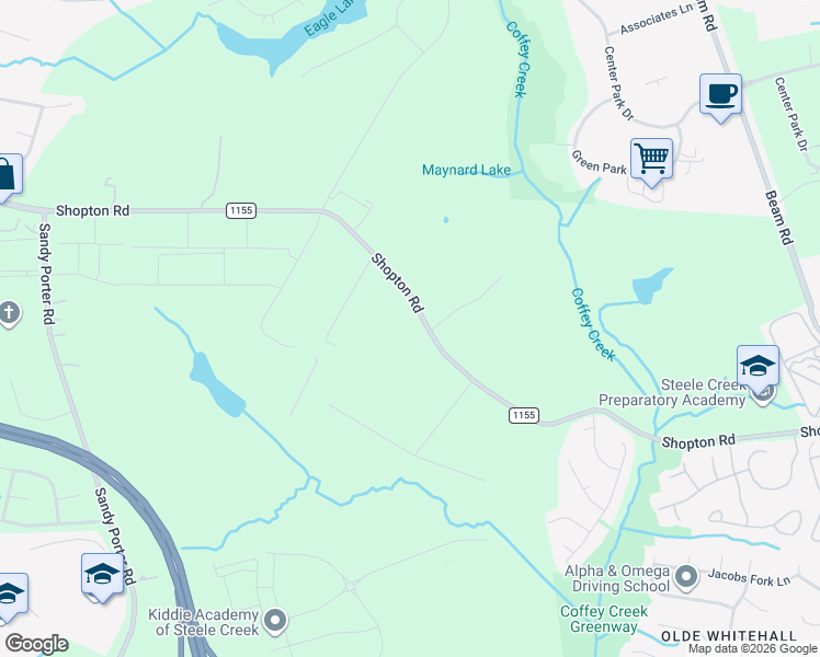 map of restaurants, bars, coffee shops, grocery stores, and more near 3209 Shopton Road in Charlotte