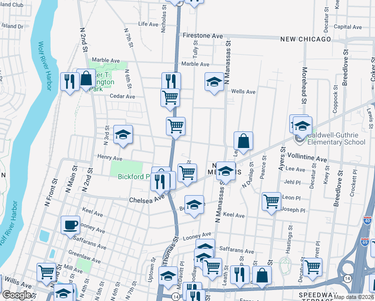 map of restaurants, bars, coffee shops, grocery stores, and more near 678 T.M. Henderson Avenue in Memphis