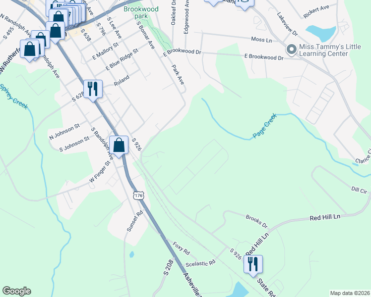 map of restaurants, bars, coffee shops, grocery stores, and more near 825 South Shamrock Avenue in Landrum