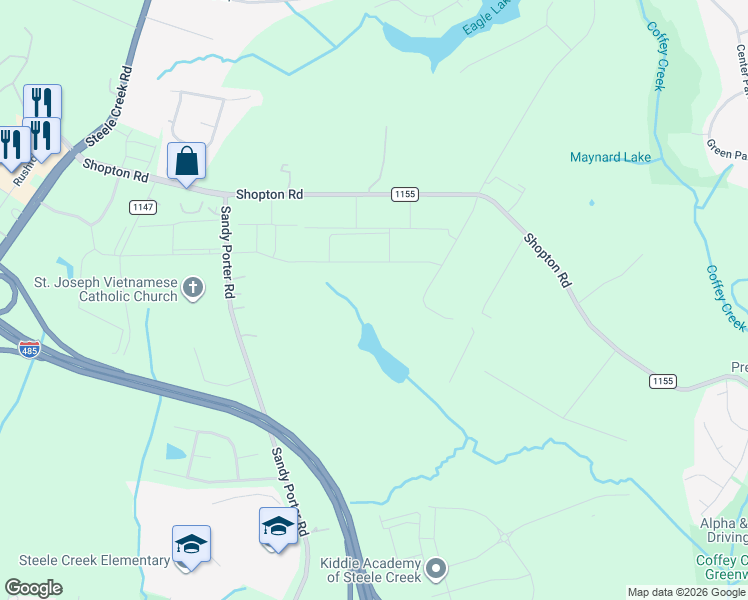 map of restaurants, bars, coffee shops, grocery stores, and more near 5032 Sirona Drive in Charlotte