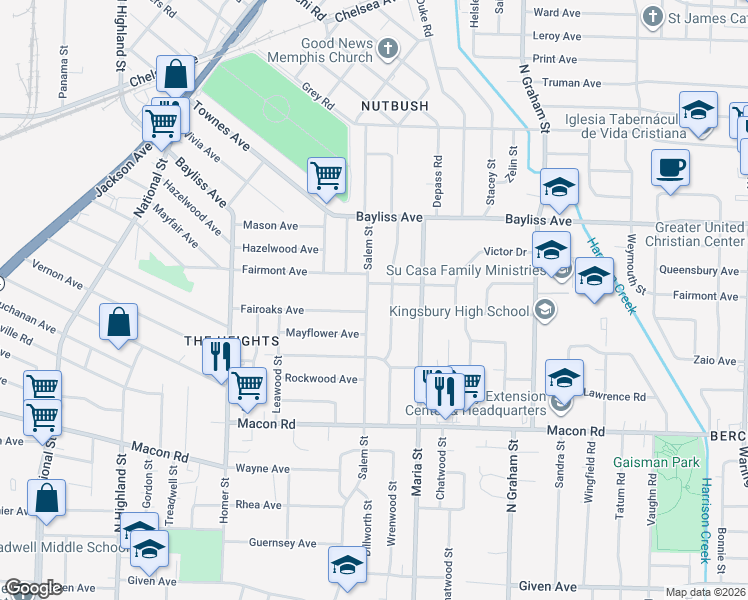 map of restaurants, bars, coffee shops, grocery stores, and more near 1317 Wrenwood Street in Memphis