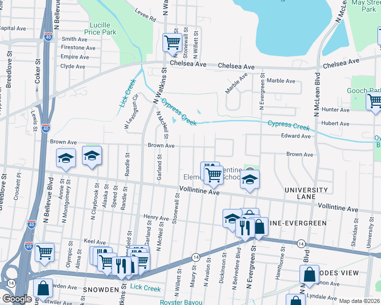 map of restaurants, bars, coffee shops, grocery stores, and more near 1057 North Willett Street in Memphis