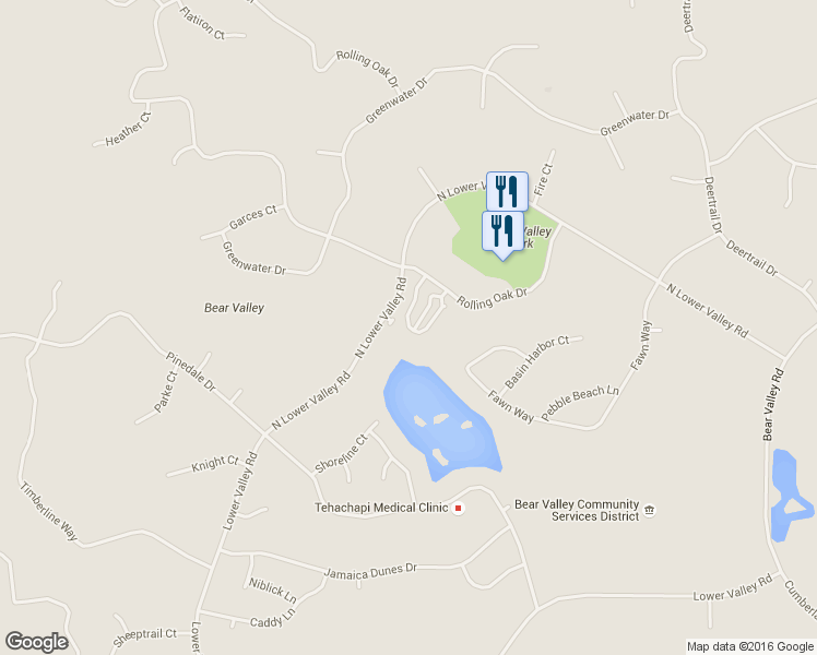map of restaurants, bars, coffee shops, grocery stores, and more near 45 Meadow Lakes Drive in Tehachapi