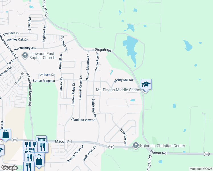 map of restaurants, bars, coffee shops, grocery stores, and more near 10391 Pisgah Forest Lane in Shelby County