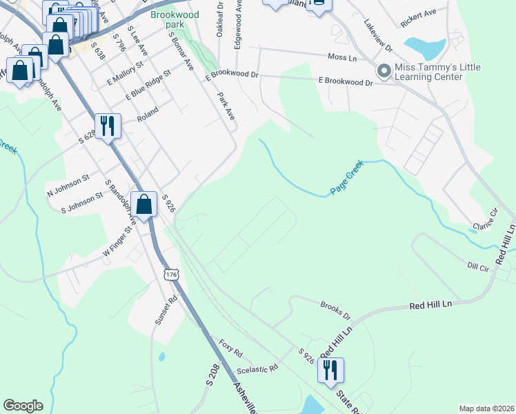 map of restaurants, bars, coffee shops, grocery stores, and more near 825 Beagle Run Road in Landrum