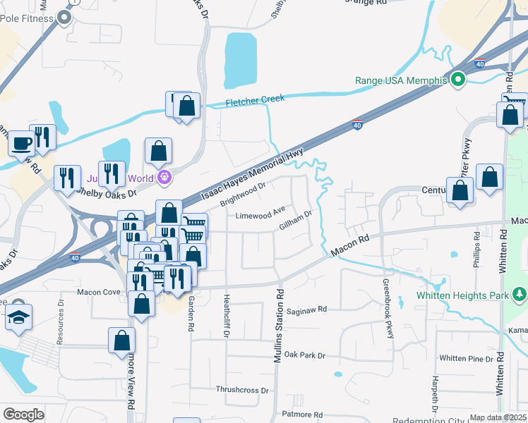 map of restaurants, bars, coffee shops, grocery stores, and more near 1550 Cupwood Cove in Memphis