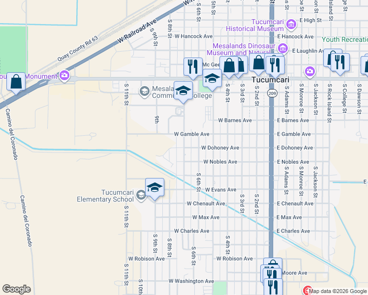 map of restaurants, bars, coffee shops, grocery stores, and more near 1300 South 7th Street in Tucumcari
