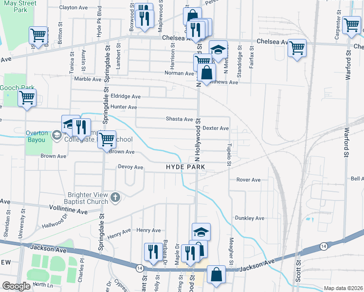 map of restaurants, bars, coffee shops, grocery stores, and more near 2396 Vandale Avenue in Memphis