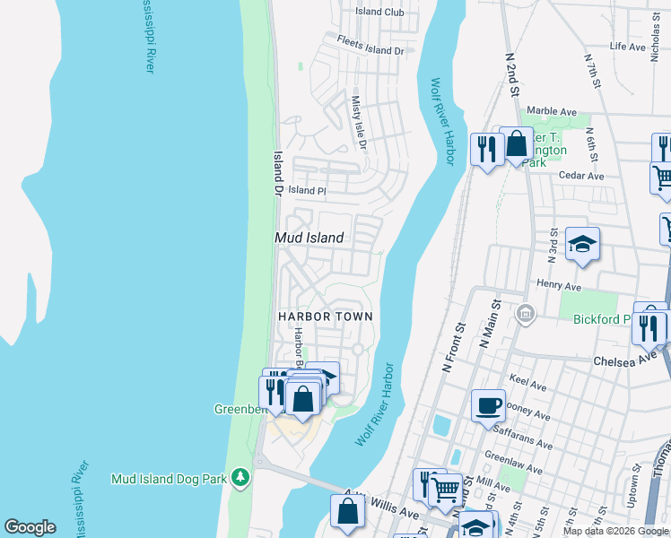 map of restaurants, bars, coffee shops, grocery stores, and more near 952 Harbor Bend Road in Memphis