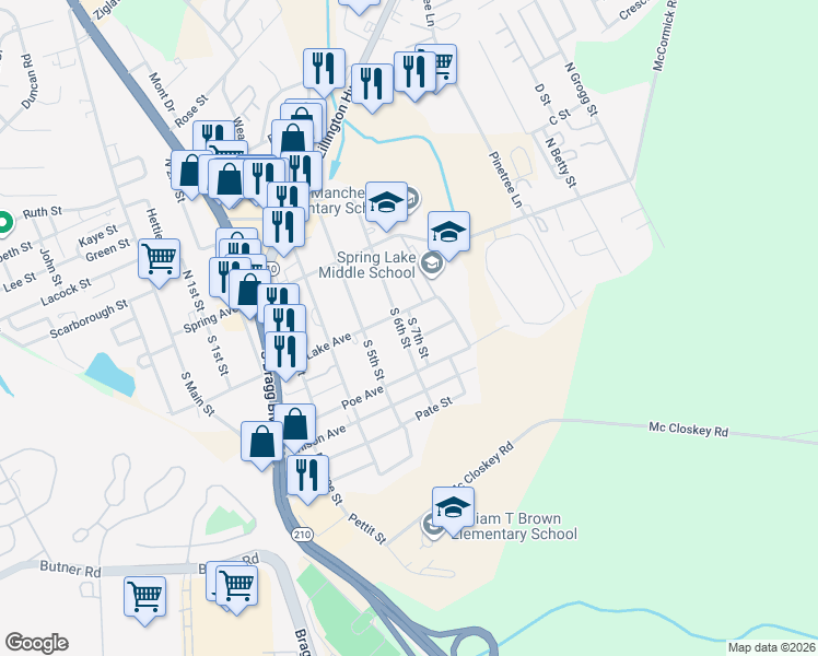 map of restaurants, bars, coffee shops, grocery stores, and more near 130 South 6th Street in Spring Lake