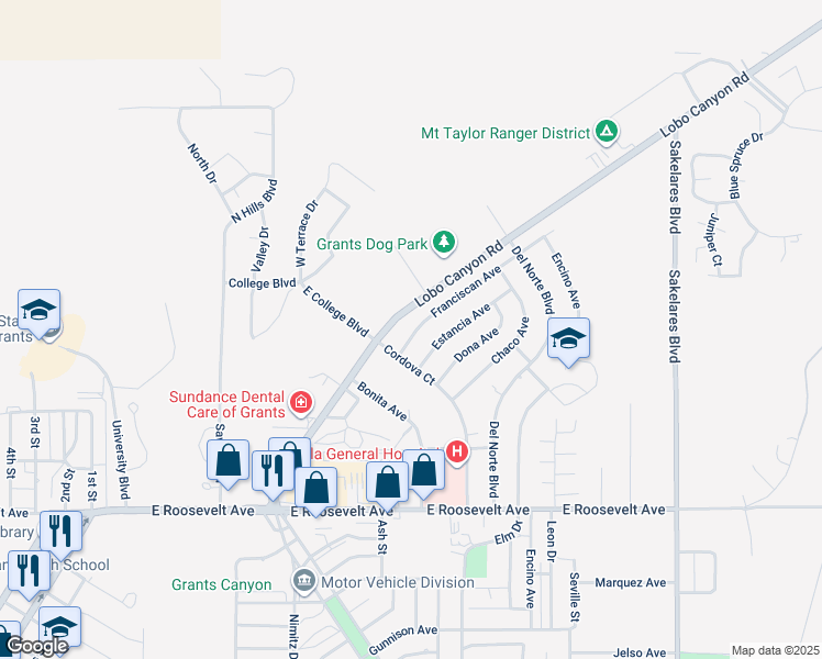 map of restaurants, bars, coffee shops, grocery stores, and more near 1108 Franciscan Avenue in Grants