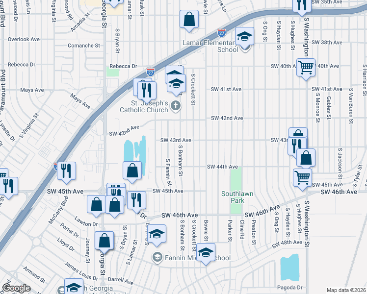 map of restaurants, bars, coffee shops, grocery stores, and more near 4301 South Bonham Street in Amarillo