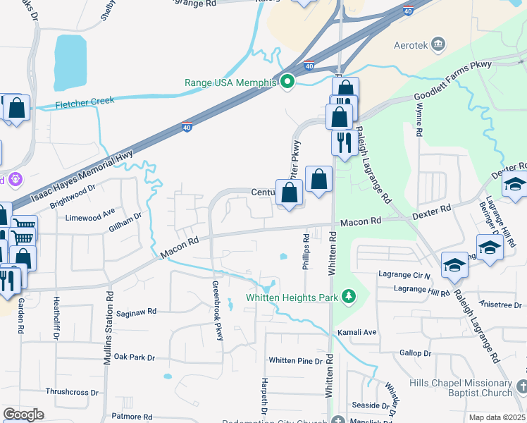 map of restaurants, bars, coffee shops, grocery stores, and more near 6600 Macon Road in Memphis