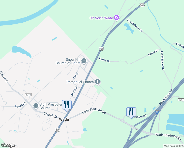 map of restaurants, bars, coffee shops, grocery stores, and more near 7412 Main Street in Wade