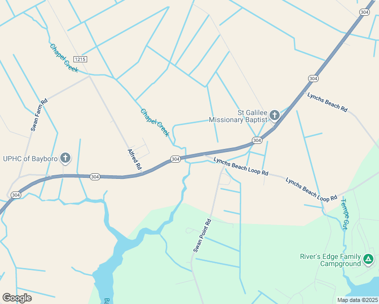 map of restaurants, bars, coffee shops, grocery stores, and more near North Carolina 304 in Bayboro