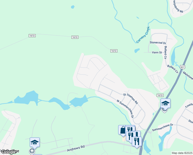 map of restaurants, bars, coffee shops, grocery stores, and more near 6524 Carswell Drive in Fayetteville