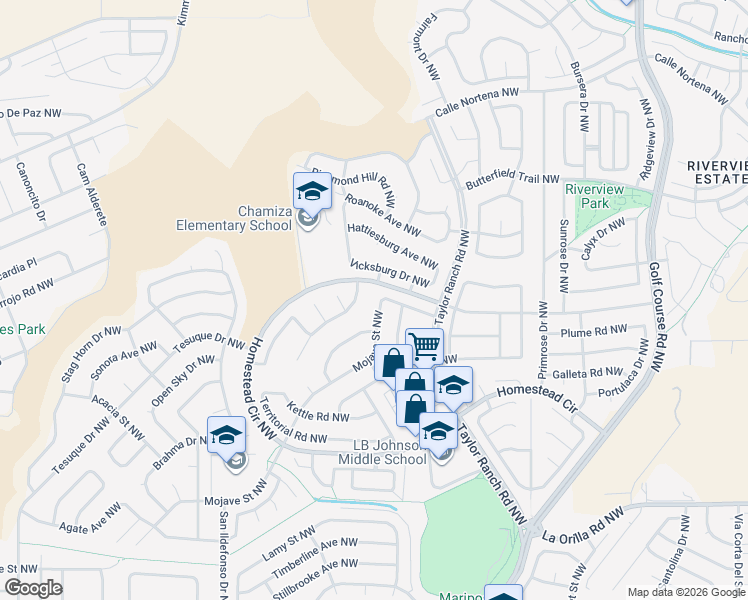 map of restaurants, bars, coffee shops, grocery stores, and more near 7332 Carson Trail Northwest in Albuquerque