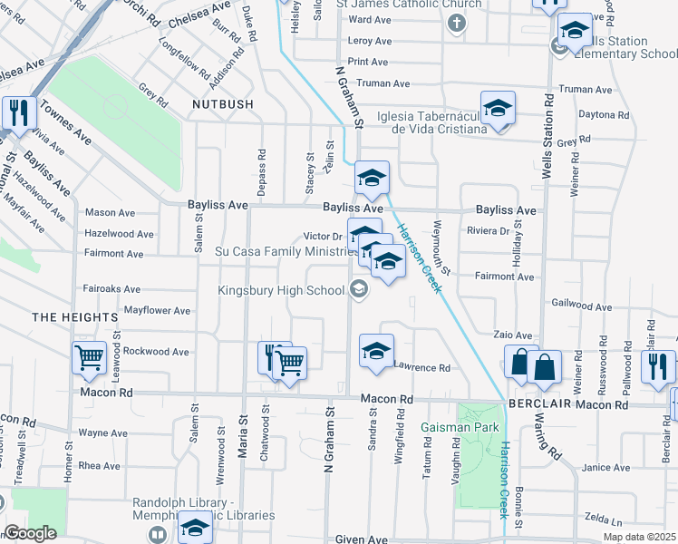 map of restaurants, bars, coffee shops, grocery stores, and more near 4015 Queensbury Circle in Memphis